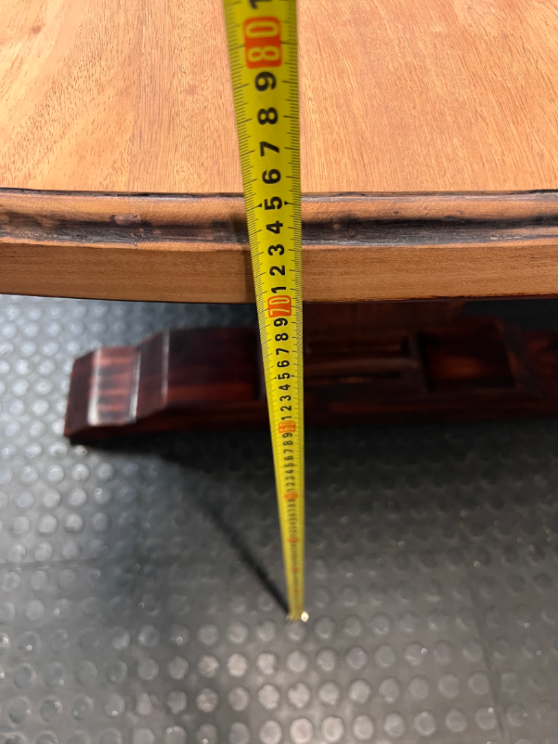 Two-Tone Wooden Trestle Dining Table — Visible Wear to Wood Surface
