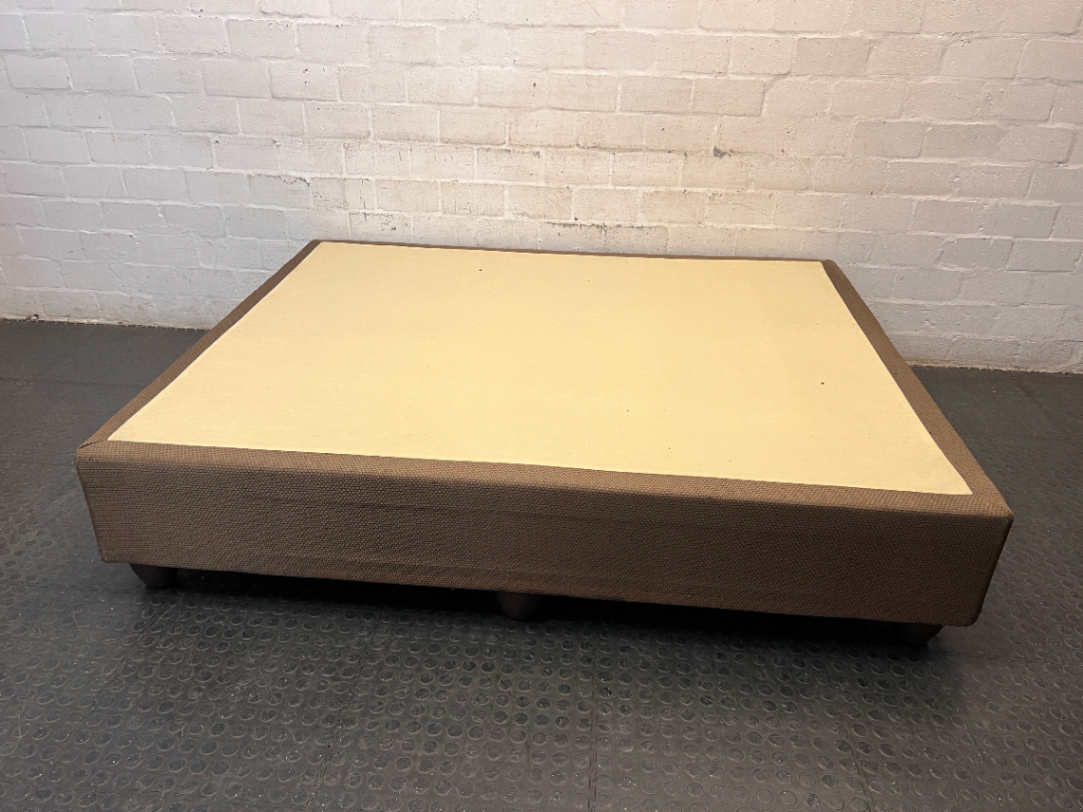 Upholstered Brown Queen Bed Base — Fair Condition