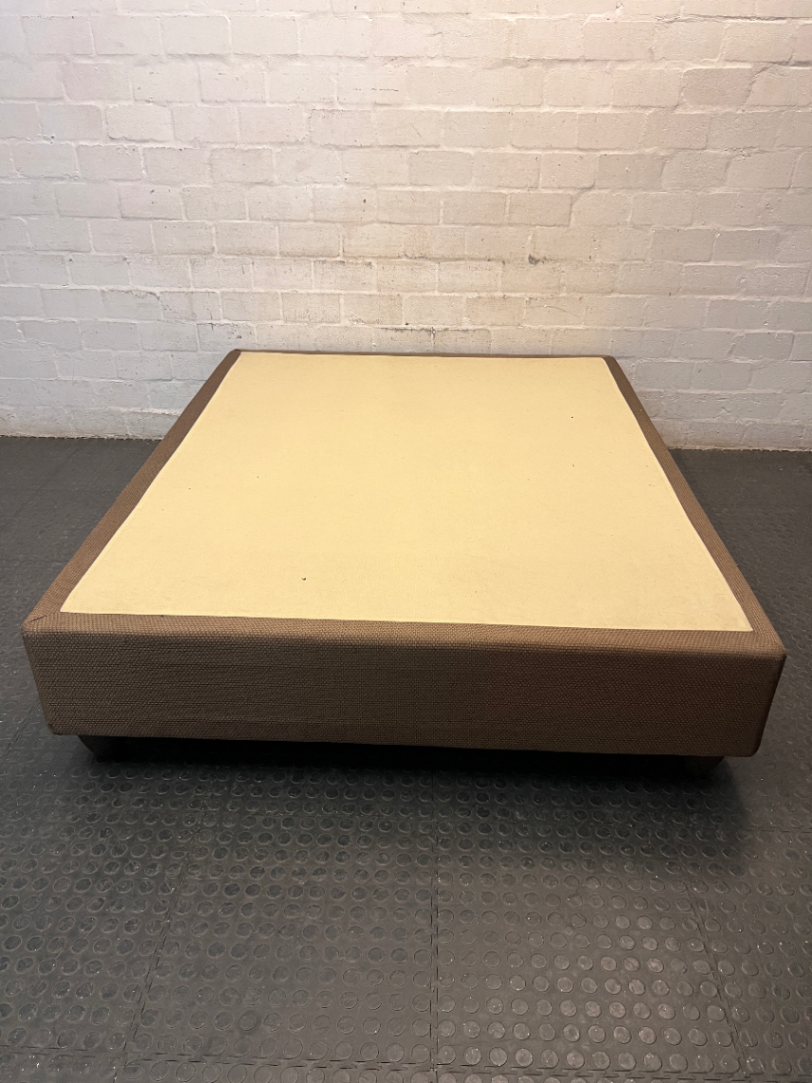 Upholstered Brown Queen Bed Base — Fair Condition