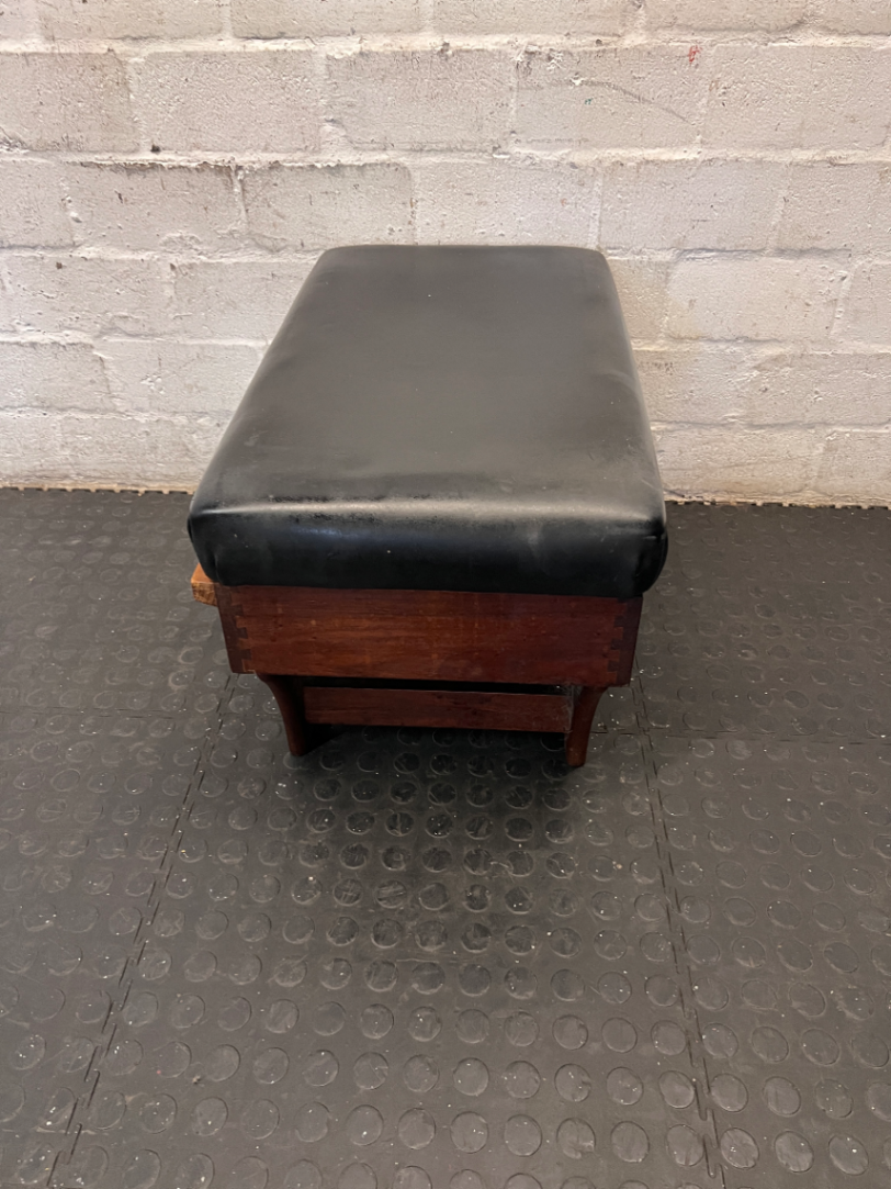 Upholstered Wood and Leather-Look Stool — Fair Used Condition - 2ndhandwarehouse.com