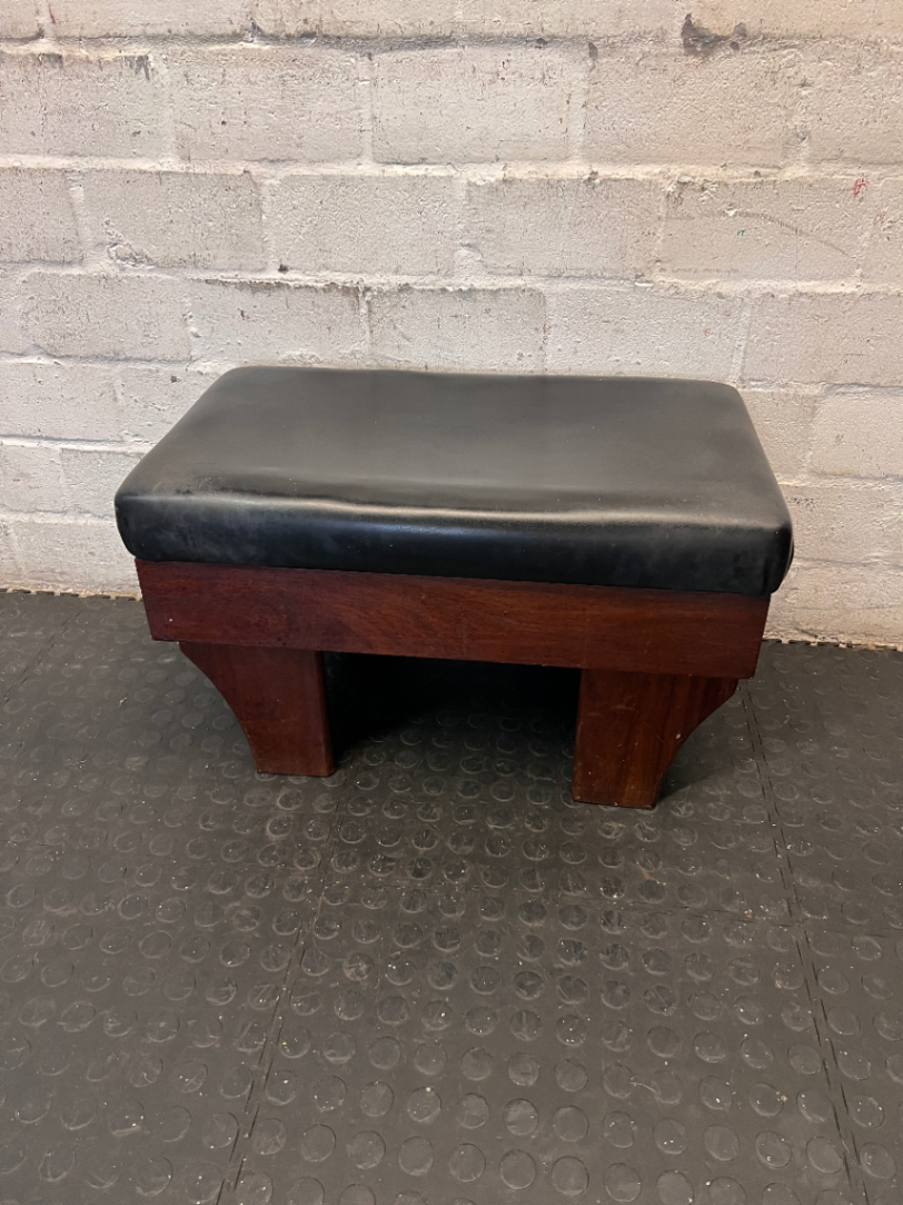 Upholstered Wood and Leather-Look Stool — Fair Used Condition - 2ndhandwarehouse.com