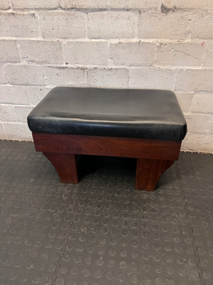 Upholstered Wood and Leather-Look Stool — Fair Used Condition - 2ndhandwarehouse.com