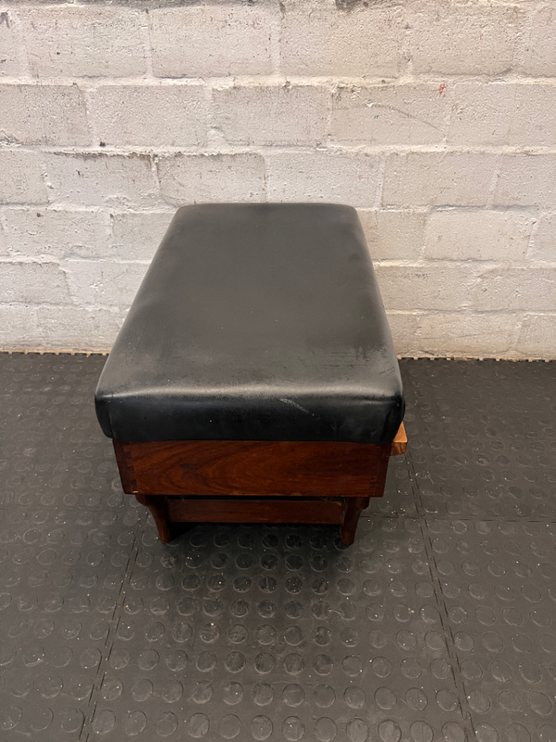 Upholstered Wood and Leather-Look Stool — Fair Used Condition - 2ndhandwarehouse.com