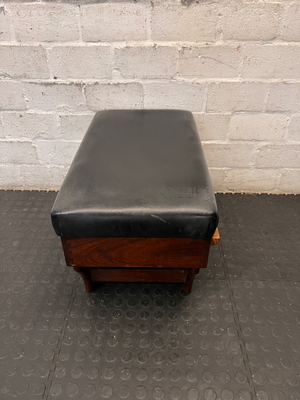 Upholstered Wood and Leather-Look Stool — Fair Used Condition - 2ndhandwarehouse.com