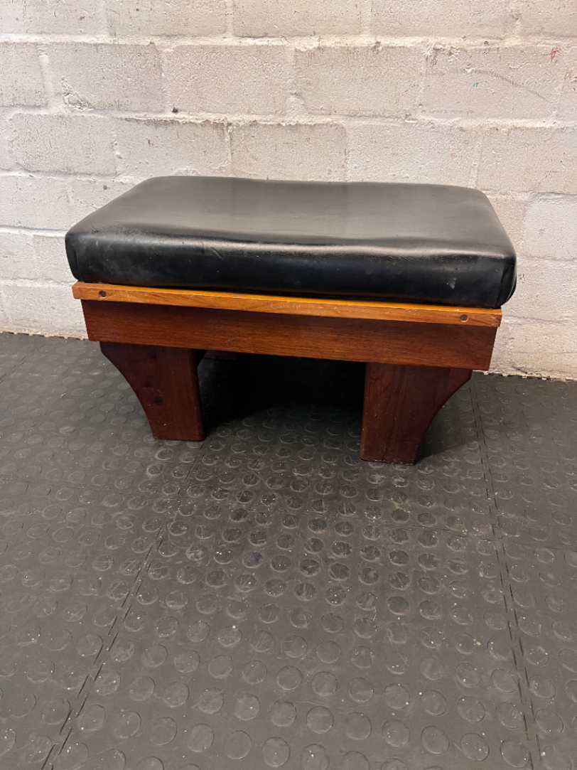 Upholstered Wood and Leather-Look Stool — Fair Used Condition - 2ndhandwarehouse.com