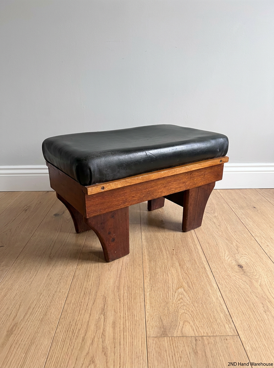 Upholstered Wood and Leather-Look Stool — Fair Used Condition - 2ndhandwarehouse.com