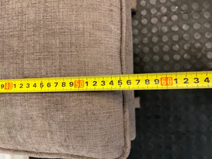 Upholstered X-Frame Ottoman with Nickel Stud Details — Tear and Marker Stains on Top Surface - 2ndhandwarehouse.com
