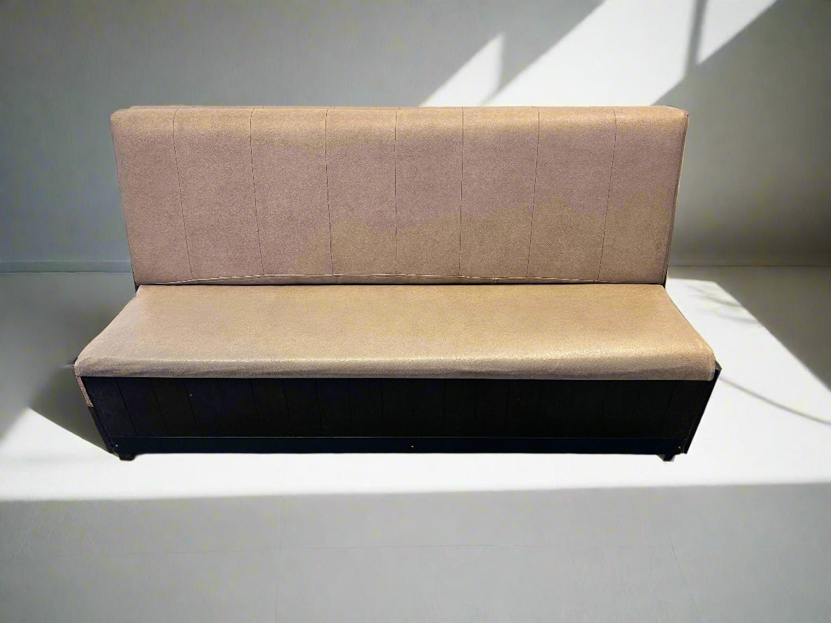 DBL SIDED- 170CM - Stylish Beige Upholstered Restaurant Booth Seat Wooden Frame - Minor Wear