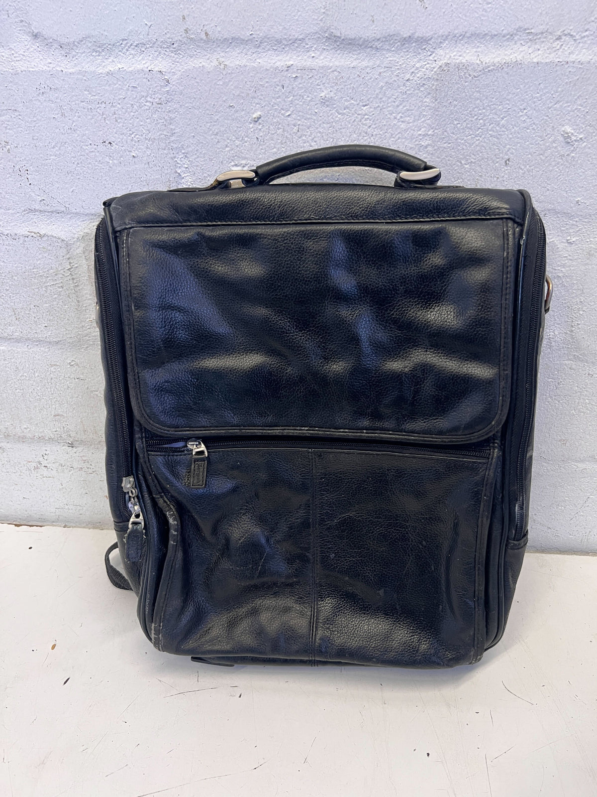 Versatile Black Leather Backpack Briefcase Bag
