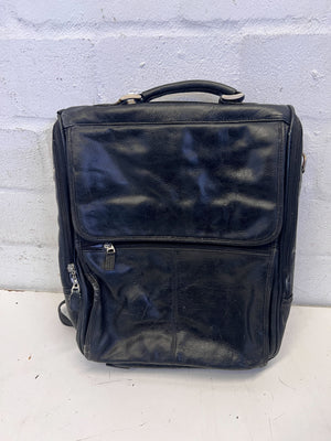 Versatile Black Leather Backpack Briefcase Bag