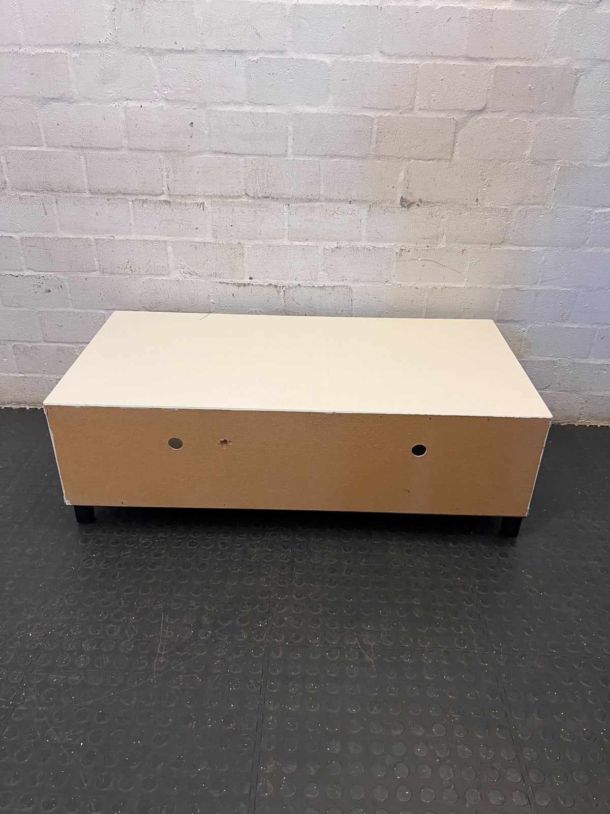 Versatile Cream TV Stand with Shelves - One side leg need to replace - 2ndhandwarehouse.com