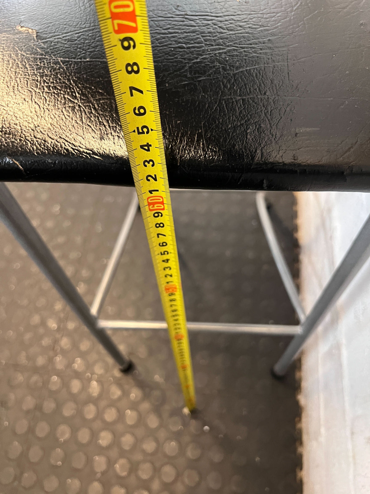 Versatile Grey Metal & Black Seat Chair - Used Condition- Visible damage on the seat