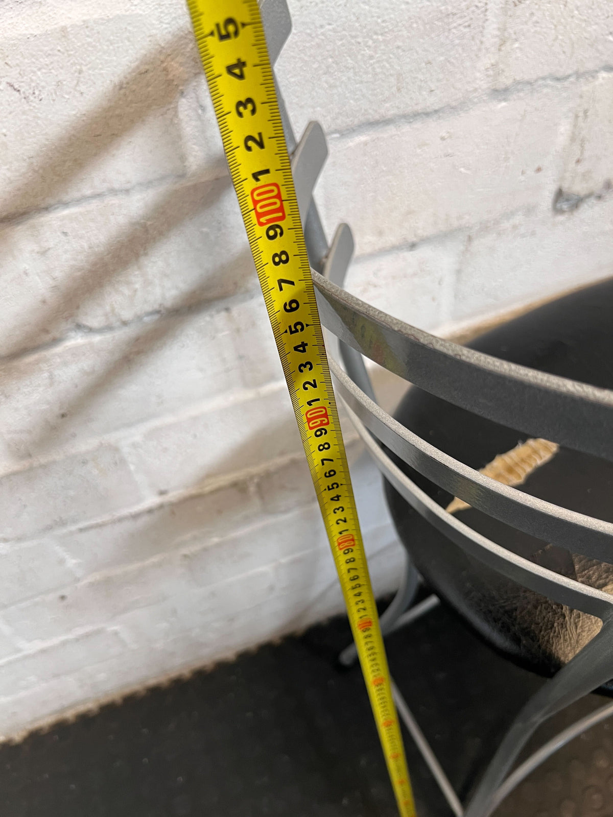 Versatile Grey Metal & Black Seat Chair - Used Condition- Visible damage on the seat