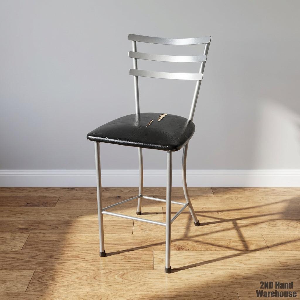 Versatile Grey Metal & Black Seat Chair - Used Condition- Visible damage on the seat