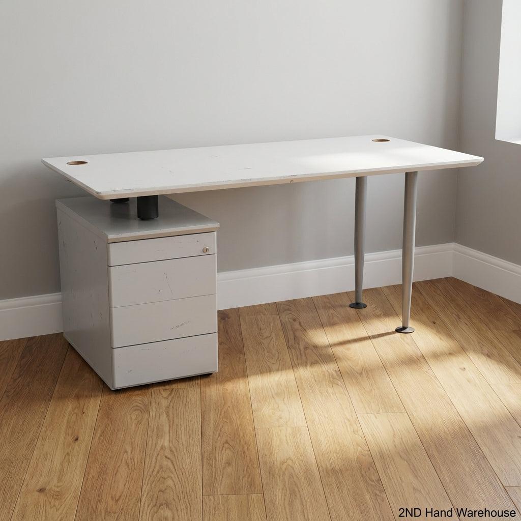 Versatile Grey Office Desk with Integrated 3-Drawer Pedestal - 2ndhandwarehouse.com