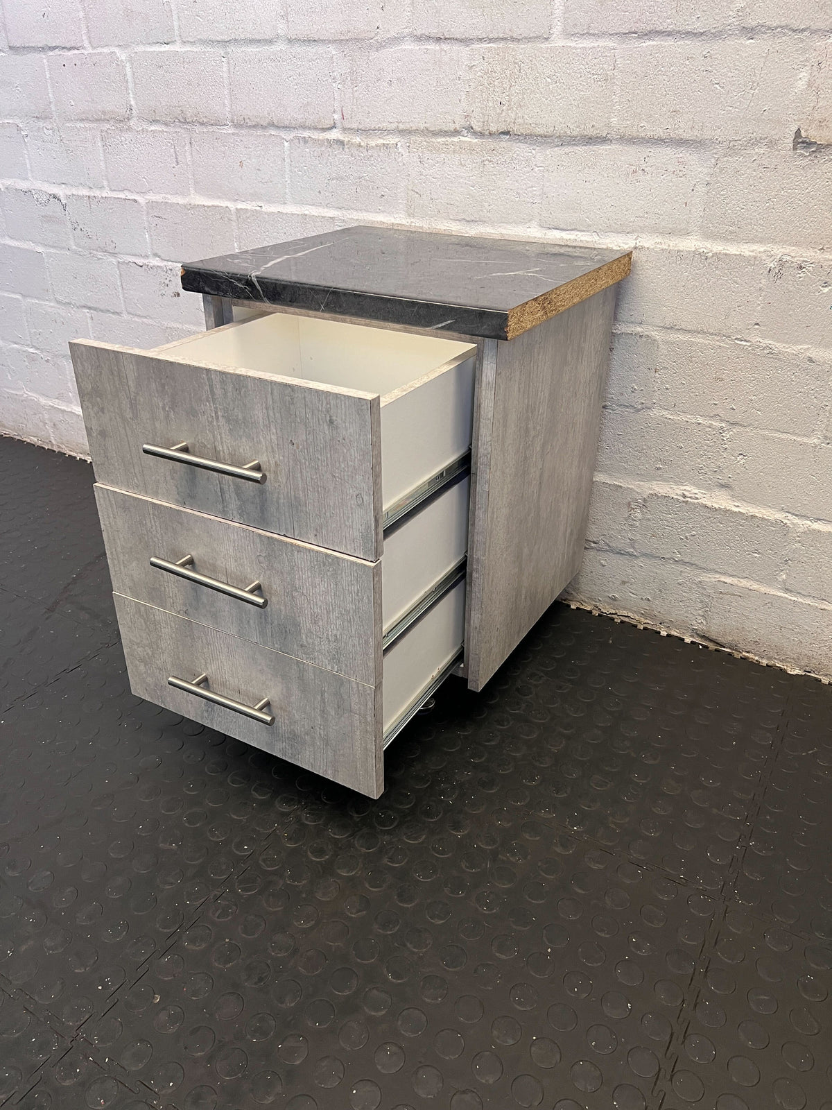 Versatile Grey Wood-Style Nightstand with Black Marble Top - 2ndhandwarehouse.com