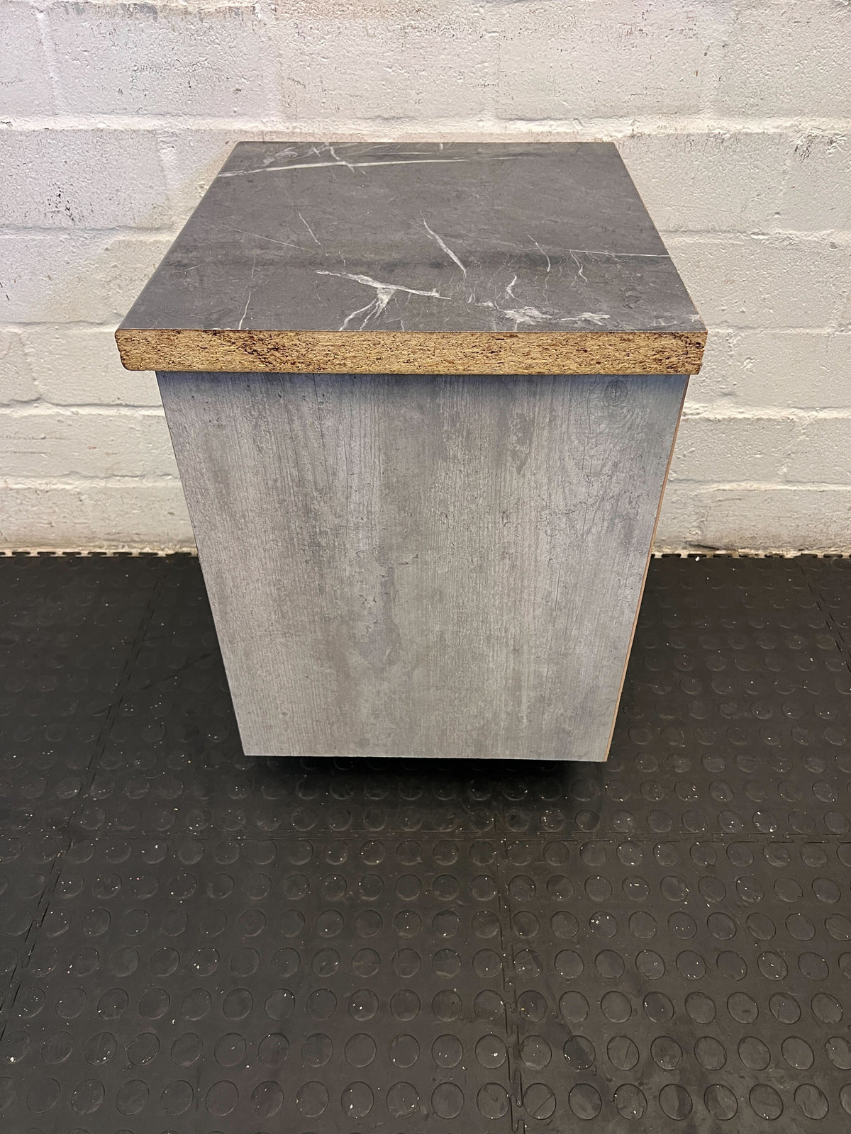 Versatile Grey Wood-Style Nightstand with Black Marble Top - 2ndhandwarehouse.com