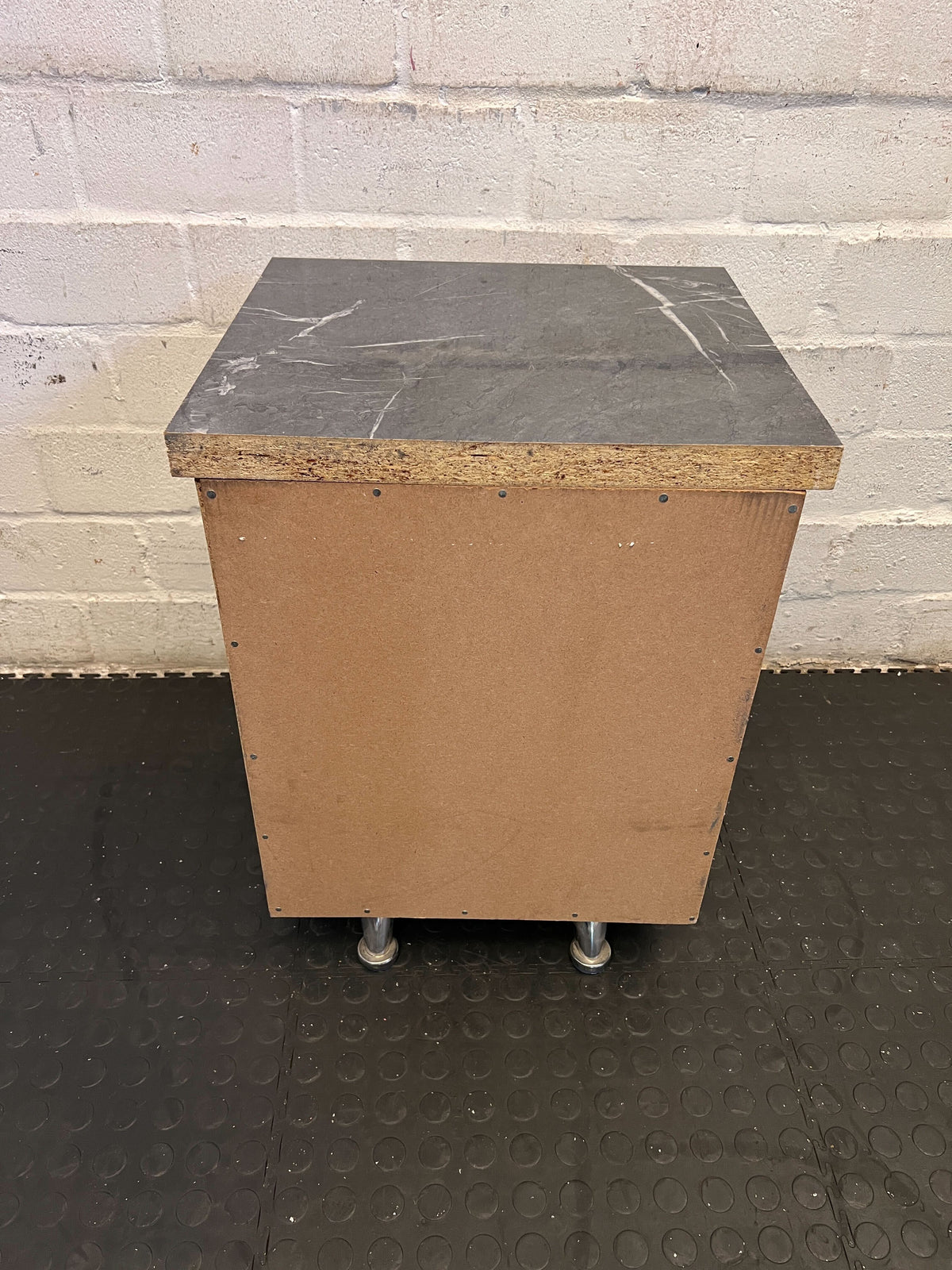 Versatile Grey Wood-Style Nightstand with Black Marble Top - 2ndhandwarehouse.com