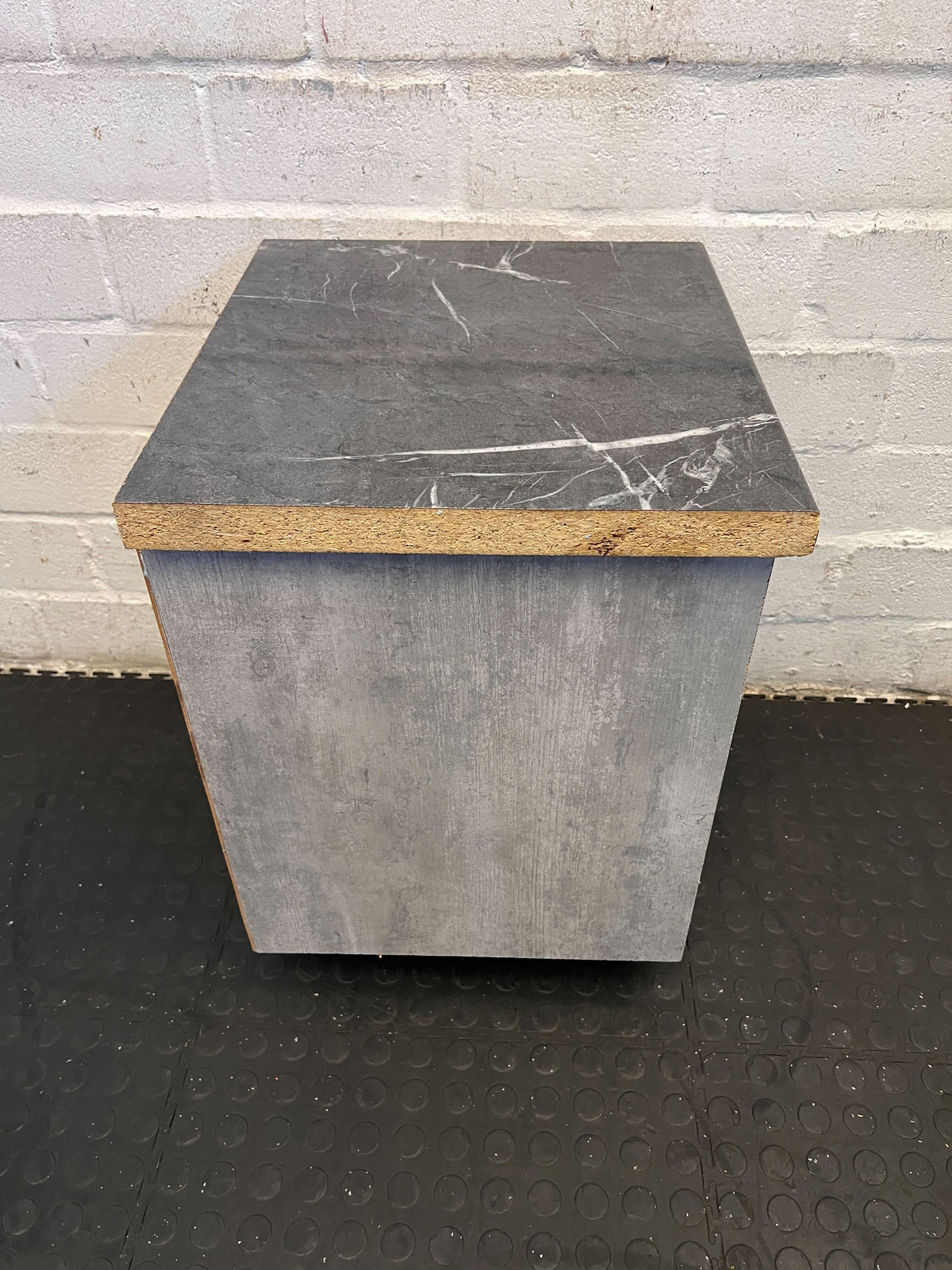 Versatile Grey Wood-Style Nightstand with Black Marble Top - 2ndhandwarehouse.com