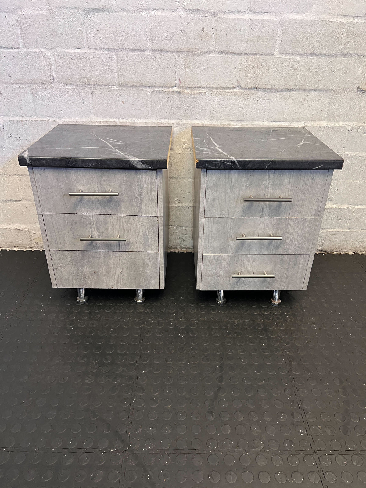 Versatile Grey Wood-Style Nightstand with Black Marble Top - 2ndhandwarehouse.com