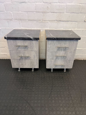 Versatile Grey Wood-Style Nightstand with Black Marble Top - 2ndhandwarehouse.com