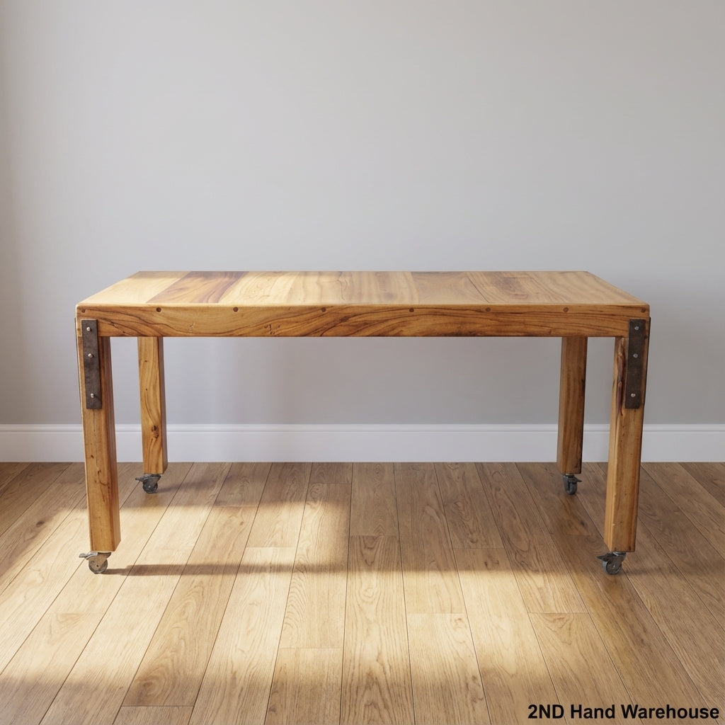 Versatile Industrial-Style Wooden Table on Casters - 150 x 65cm