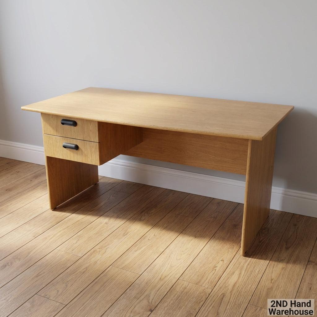Versatile Light Wood Desk with 2 Drawers - Home Office & Study - Fair used - 2ndhandwarehouse.com