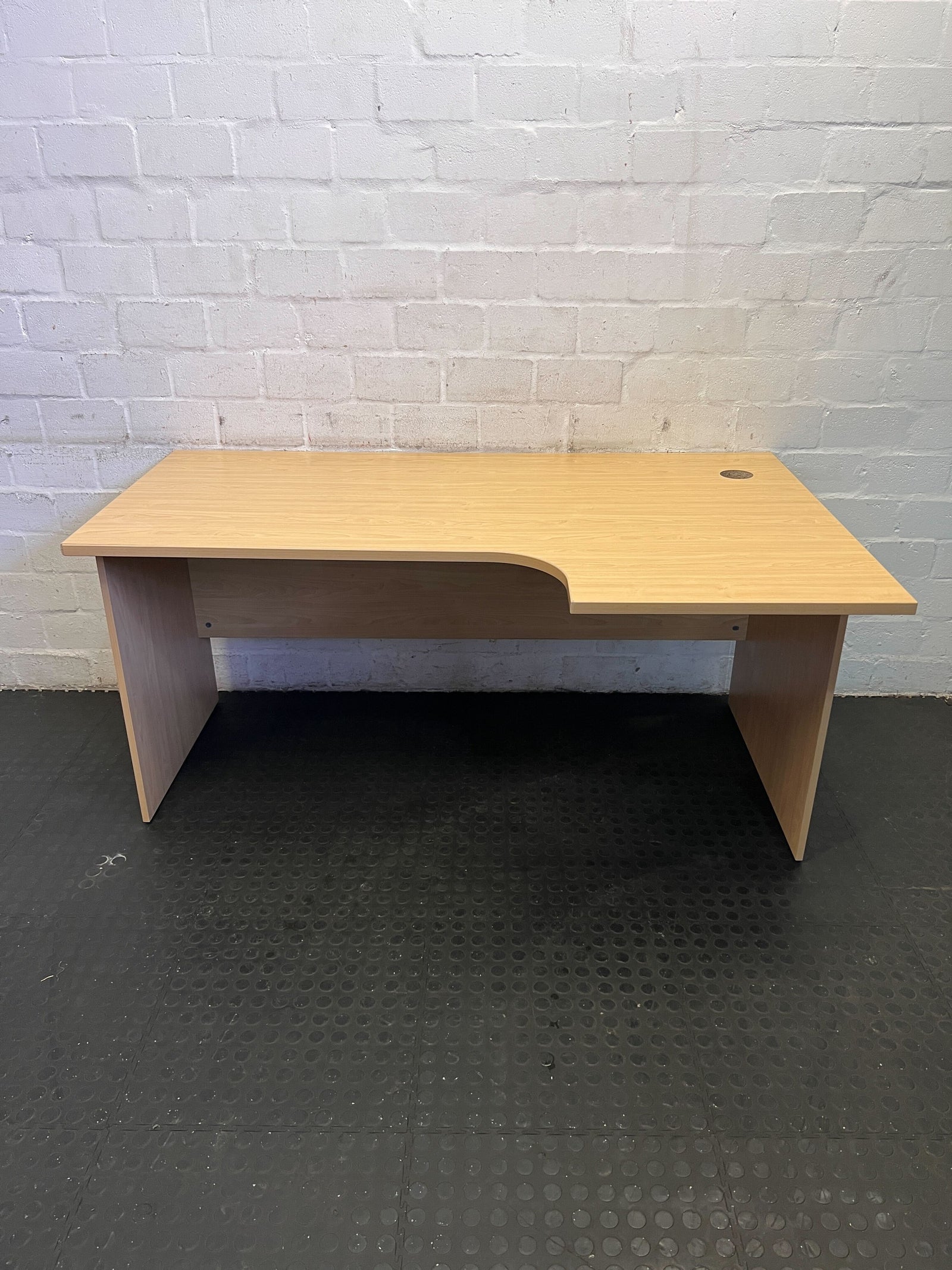 Versatile Light Wood Office Desk with Cable Management Slot