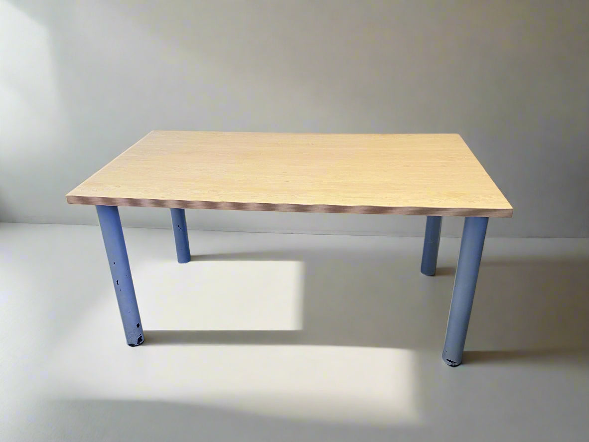 Versatile Light Wood Office Desk with Silver Legs – Minor Wear