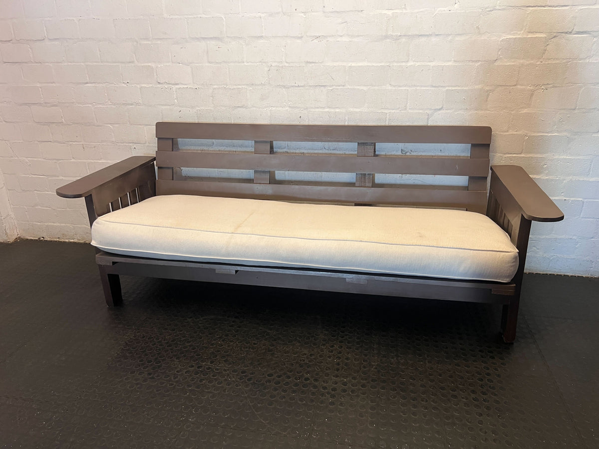 Versatile Wooden Futon Sofa with Cream Cushion
