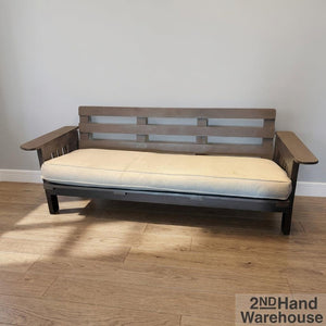 Versatile Wooden Futon Sofa with Cream Cushion