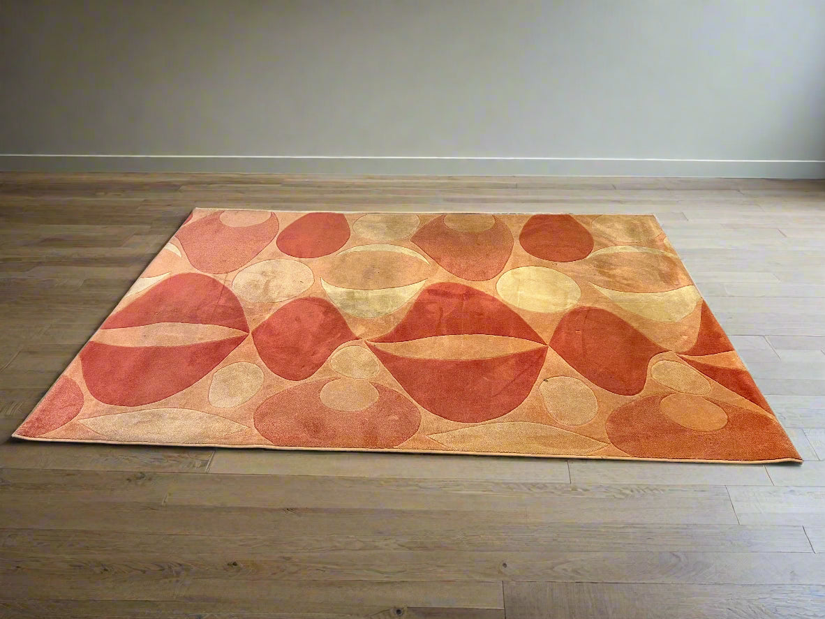 Vibrant Abstract Orange and Beige Area Rug - Minor Wear