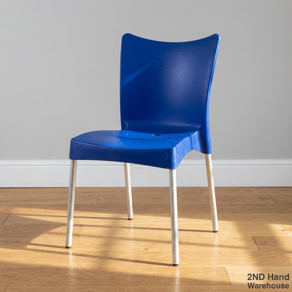 Vibrant Blue Plastic Chair with Silver Legs - 2ndhandwarehouse.com