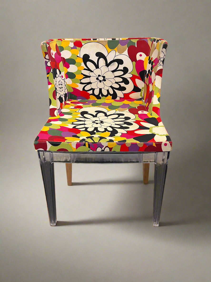 Vibrant Floral Print Acrylic Chair with Minor Wear