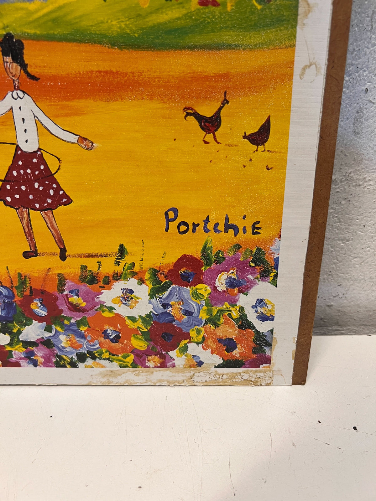 Vibrant Folk Art Rural Scene Painting - Children Playing by "Portchie" - 2ndhandwarehouse.com