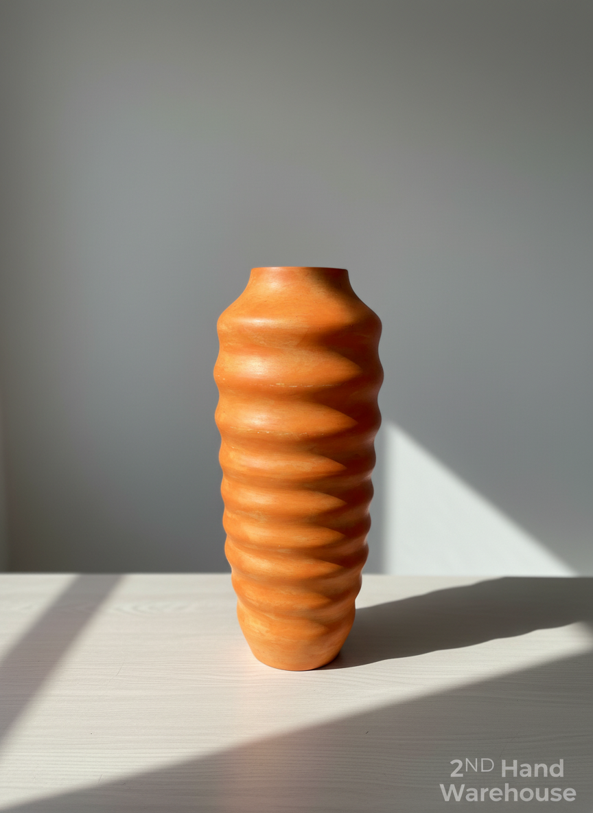 Vibrant Orange Ribbed Terracotta Vase