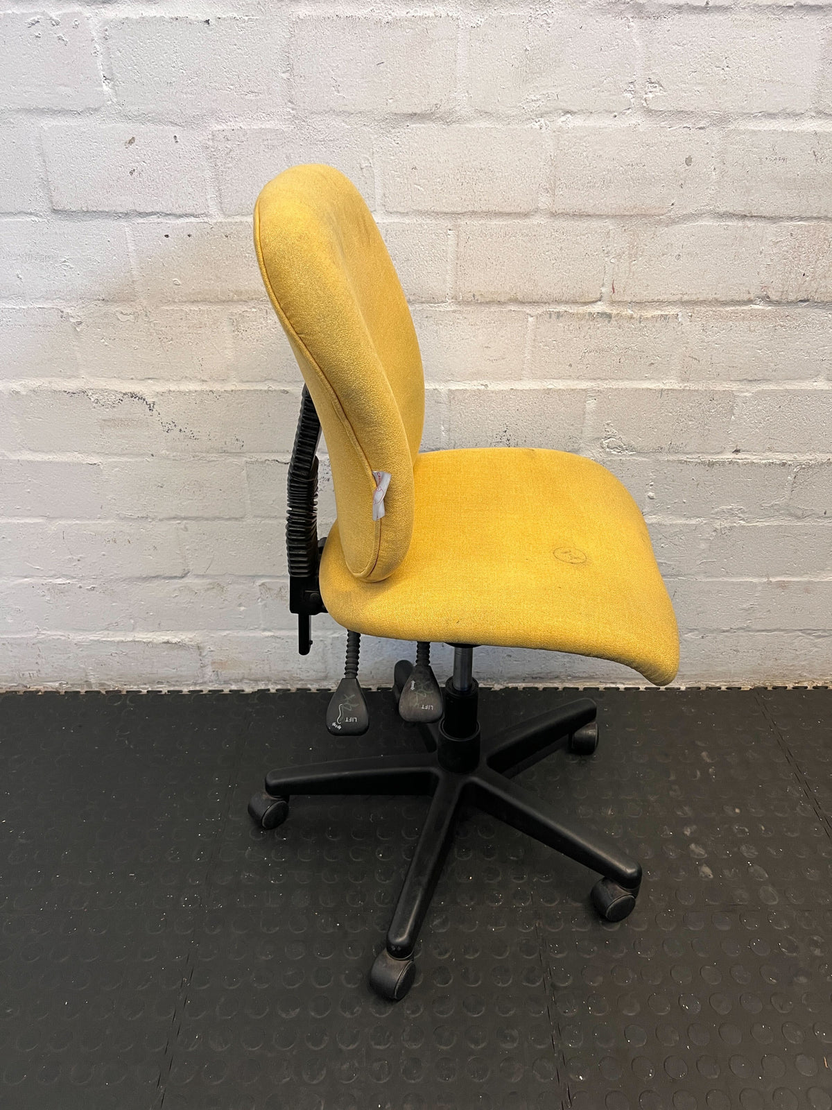 Vibrant Yellow Fabric Office Chair with Minor Wear