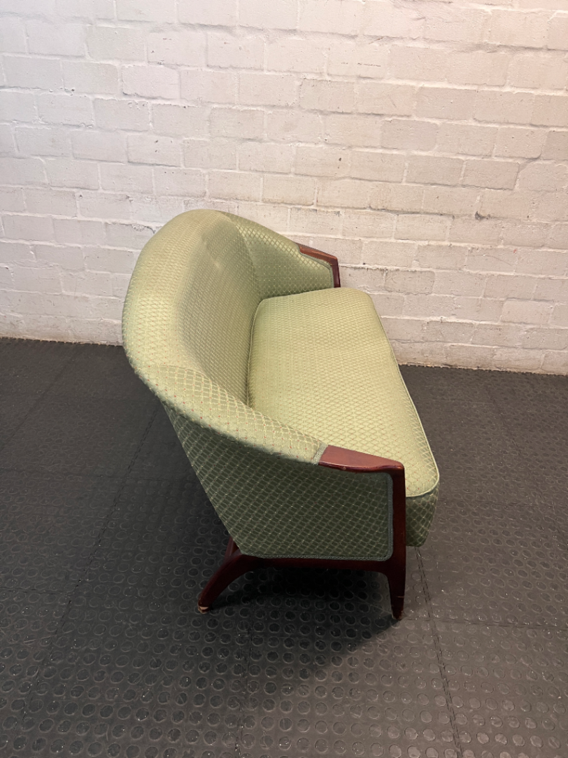 Vintage 2 Seater Couch in Patterned Green Fabric