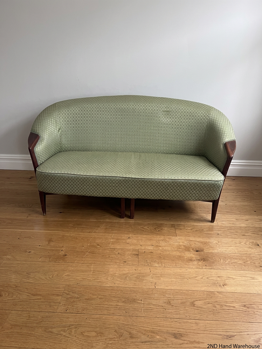 Vintage 2 Seater Couch in Patterned Green Fabric