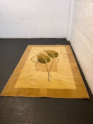 Vintage Beige Area Rug with Leaf Design – Slight Wear