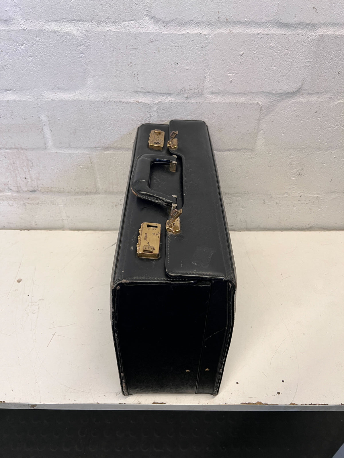 Vintage Black Leather Briefcase with Minor Scratches