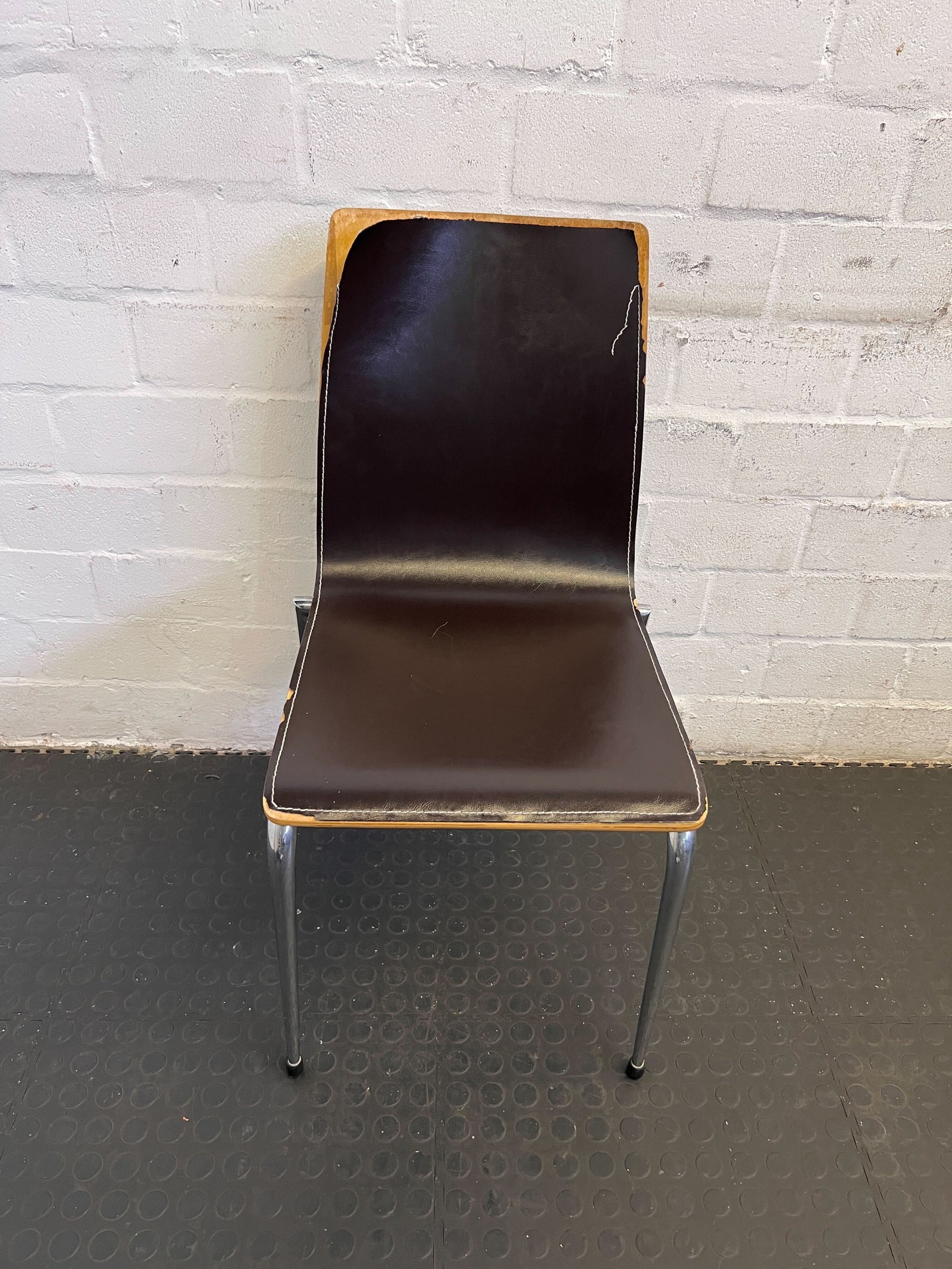 Vintage Black and Wood Dining Chair with Fabric Wear