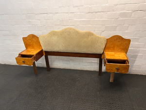 Vintage Burl Wood Headboard with Built-in Pedestals — Missing Side Drawer Leg