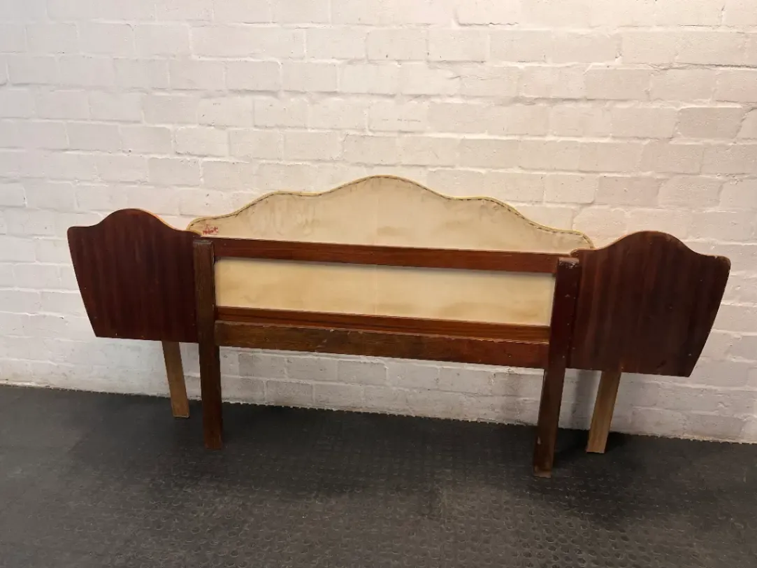 Vintage Burl Wood Headboard with Built-in Pedestals — Missing Side Drawer Leg