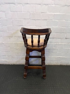 Vintage Captain's Style Wooden Bar Stool with Upholstered Seat