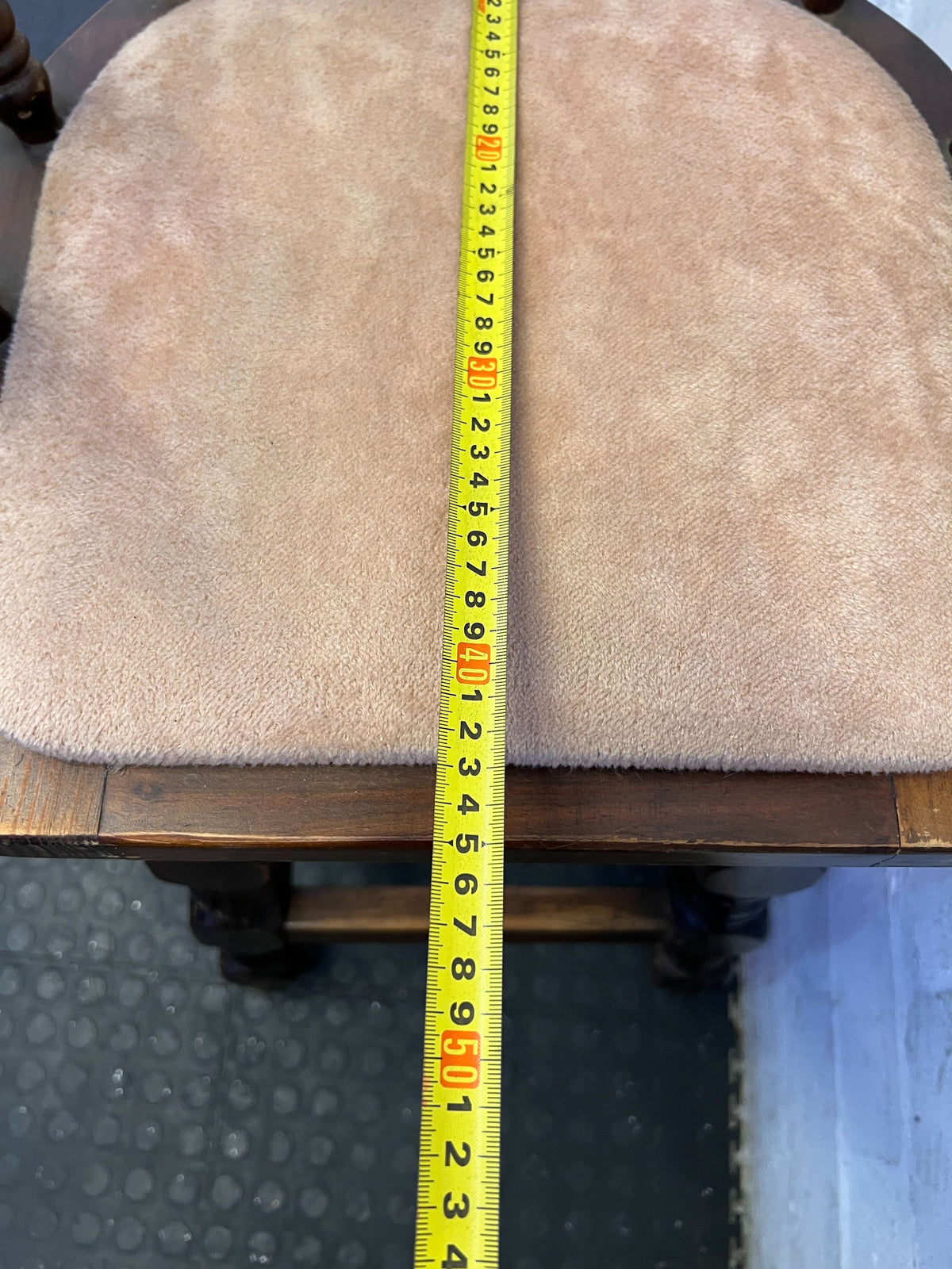 Vintage Captain's Style Wooden Bar Stool with Upholstered Seat