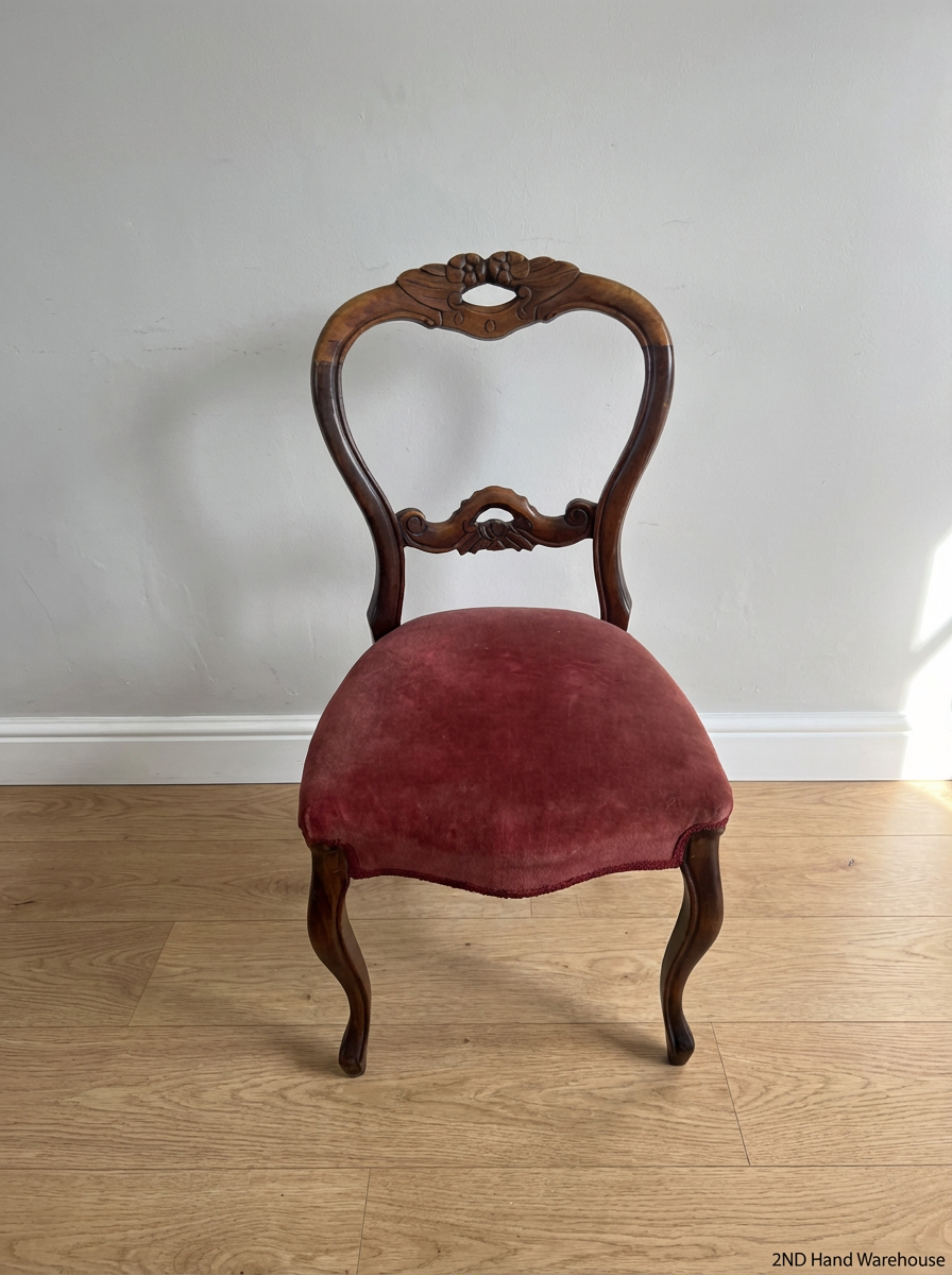 Vintage Carved Balloon Back Dining Chair - Red Velvet - 2ndhandwarehouse.com