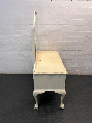 Vintage Cream Wooden Dressing Table with Arched Mirror — Structurally Good with Cosmetic Damage