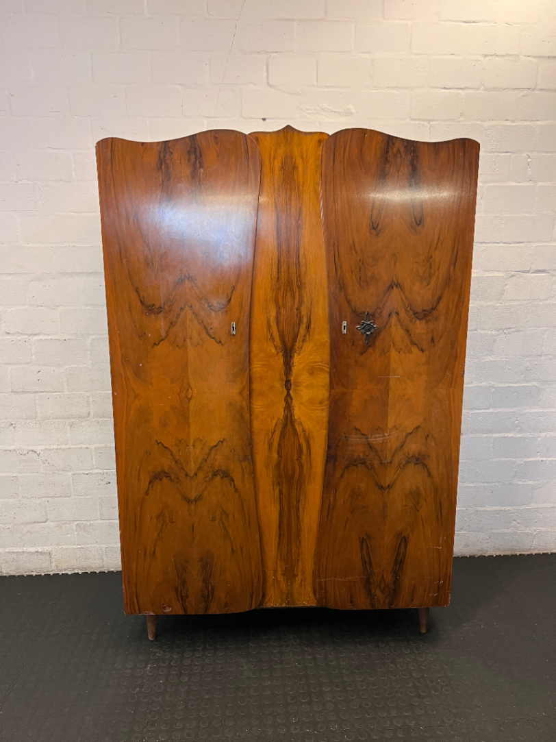 Vintage Curved Wood Wardrobe - Fair Condition (Visible Damage) - 2ndhandwarehouse.com