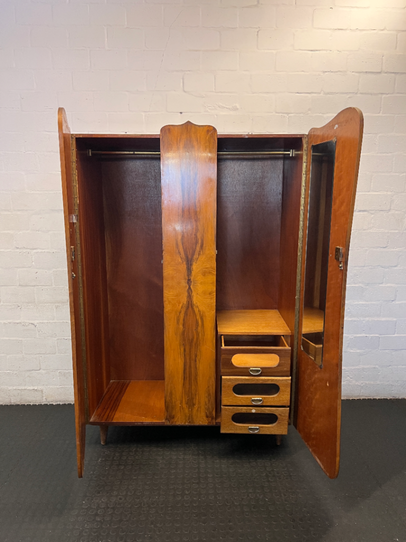 Vintage Curved Wood Wardrobe - Fair Condition (Visible Damage) - 2ndhandwarehouse.com